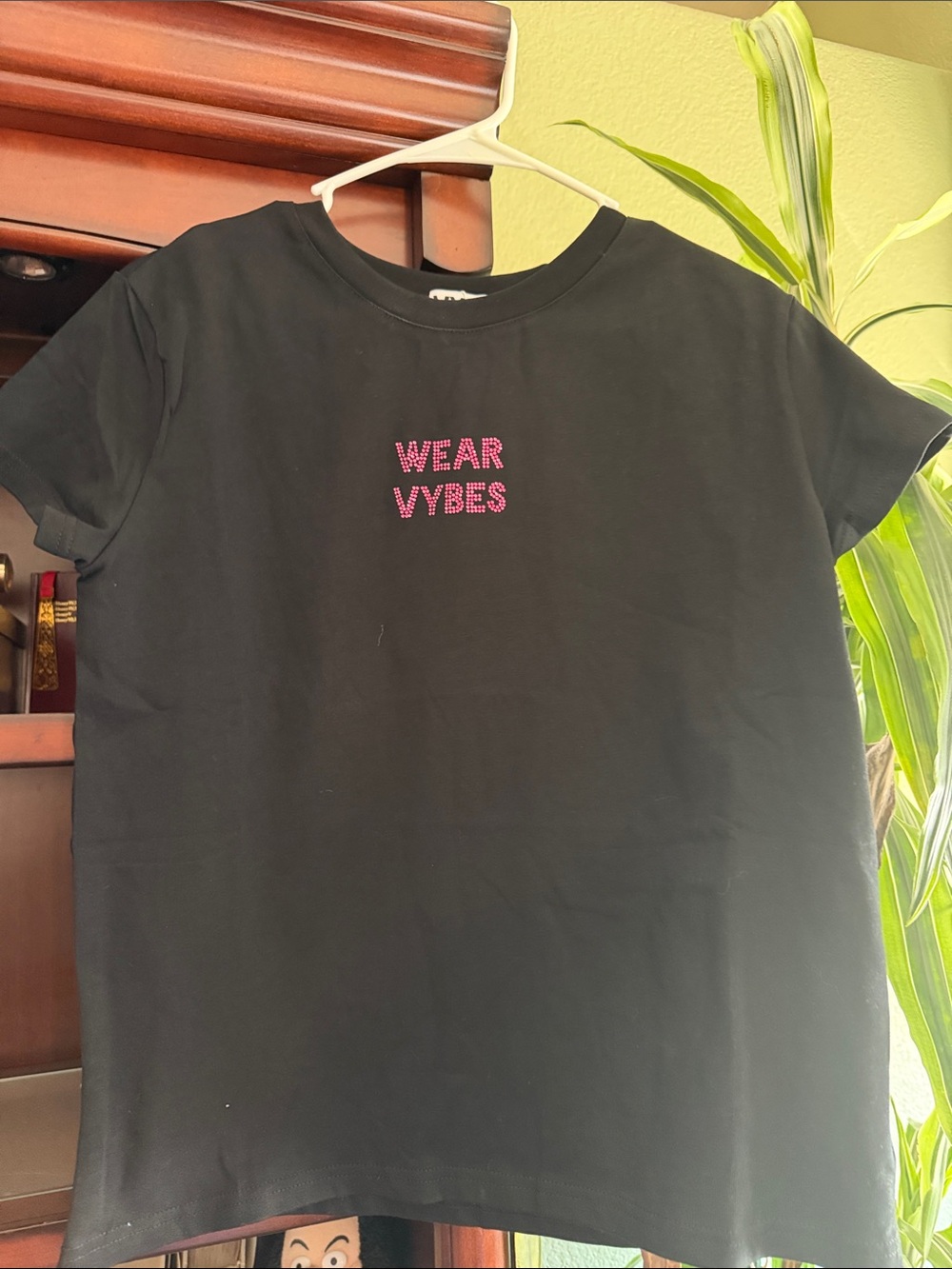 Women’s Black Vybes Graphic Rhinestone Tee - Women's Casual Top